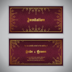 Luxury wedding invitation with golden ornament. Vector illustration