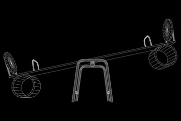 Swing on the playground vector. Seesaw or wooden balance scale. Wireframe low poly mesh vector illustration