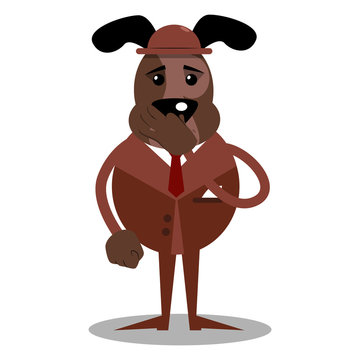 Cartoon illustrated business dog holding his nose because of a bad smell.