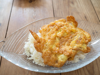 Thai egg omelet with boiled rice dish