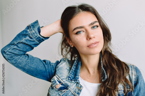 Close Up Portrait Of Lovely Beautiful Woman With Long Dark Hair