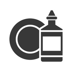 dish washing liquid and plate, cleaning service related icon set, glyph design