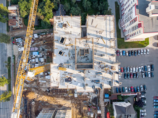 building of new multilevel apartments in civil residential area. view from above
