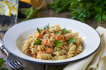 Pasta with eggplant sauce and carrots