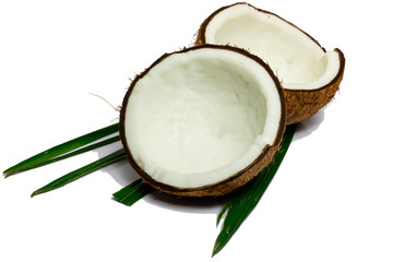 Coconut half isolate on black background
