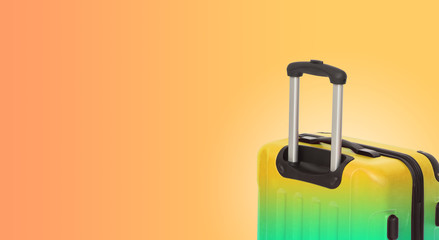 Colorful horizontal banner with suitcase and copyspace. Travelling concept.