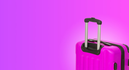 Colorful horizontal banner with suitcase and copyspace. Travelling concept.