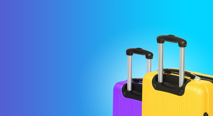 Colorful horizontal banner with two suitcases and copyspace. Travelling concept.
