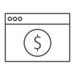 Online banking thin line icon, finance and banking, payment sign, vector graphics, a linear pattern on a white background, eps 10.