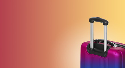 Colorful horizontal banner with suitcase and copyspace. Travelling concept.