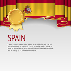 Spain flag background with badge. Flag of Spain.
