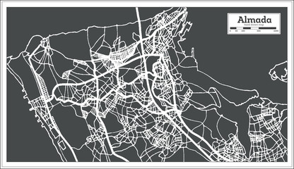Almada Portugal City Map in Retro Style.