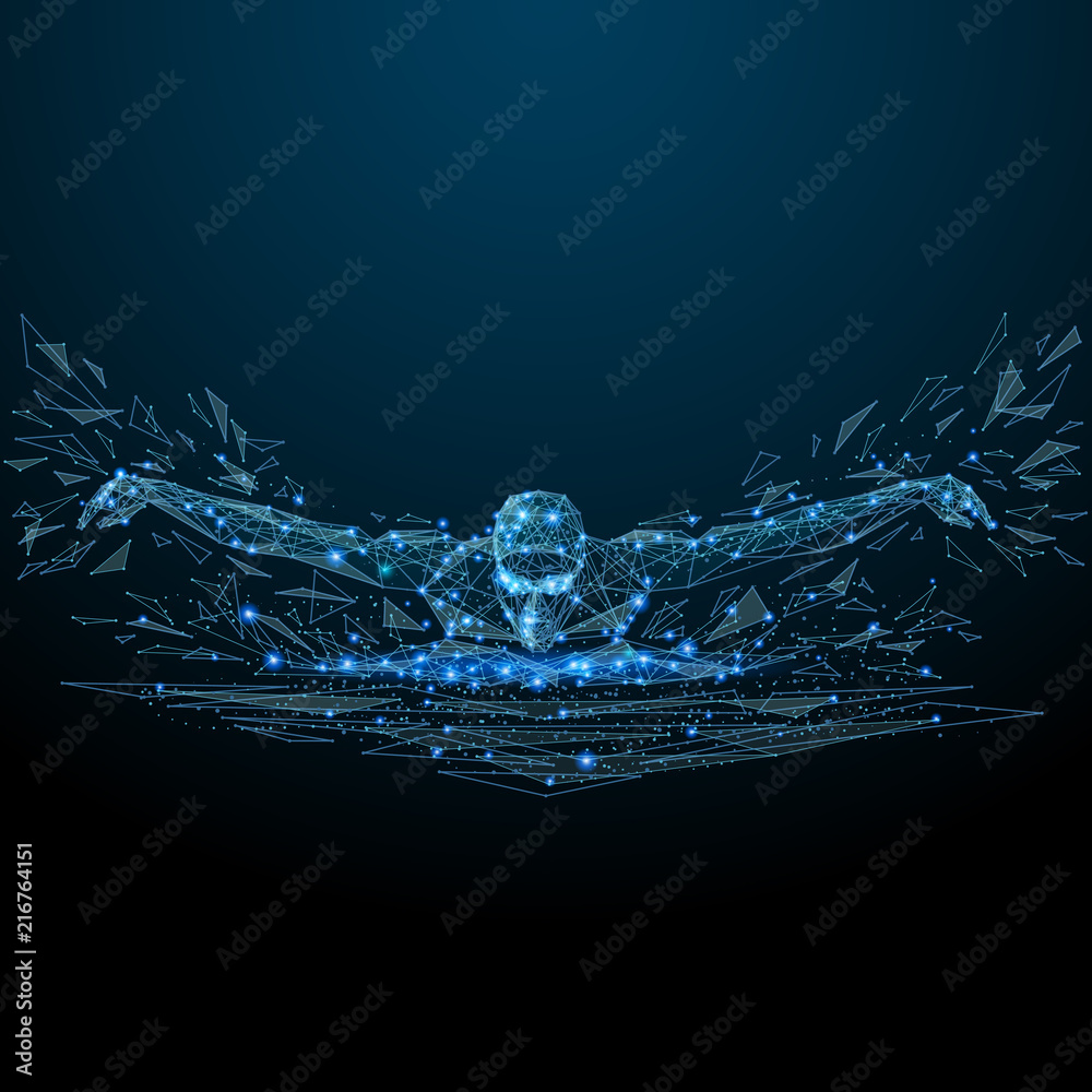 Aufkleber swimming. low poly blue. polygonal abstract health and sport illustration. in the form of a starry s