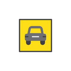 Car Warning Sign flat icon, vector sign, colorful pictogram isolated on white. Road and traffic sign symbol, logo illustration. Flat style design