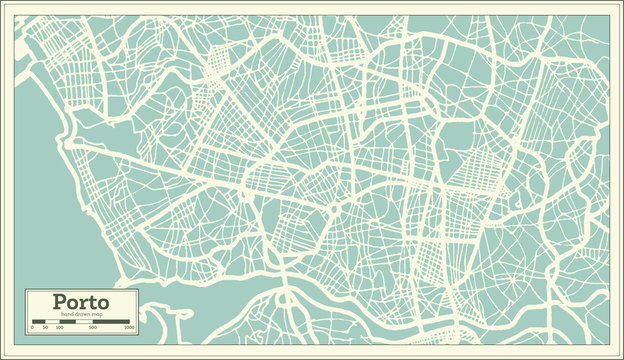 Porto Portugal City Map in Retro Style.