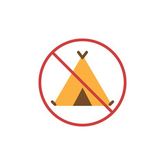 No camping sign flat icon, vector sign, colorful pictogram isolated on white. No tent symbol, logo illustration. Flat style design