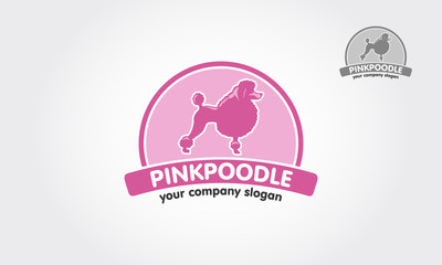Pink Poodle Vector Logo Template.  Vector silhouette of a poodle dog on a white background.