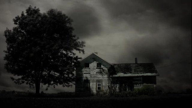 Timelapse of haunted house in monochrome