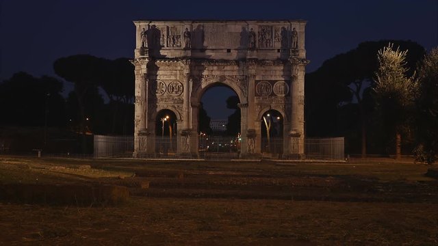Arch of Constantine and Coliseum in Rome - Timelapse, Italy