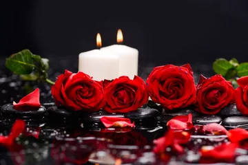 Behangcirkel Still life with red rose ,petals with candle and therapy stones  © Mee Ting