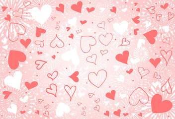 手描き　ハート　花火背景