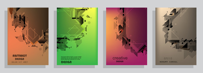 Covers templates set with graphic geometric elements. Applicable for brochures, posters, covers and banners. Vector illustrations.