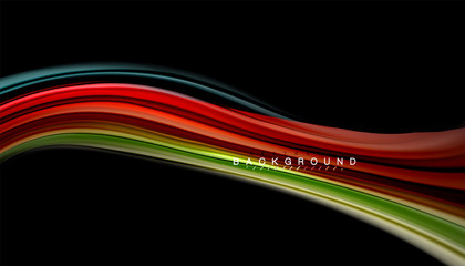 Fluid colors abstract background, twisted liquid design on black, colorful marble or plastic wave texture backdrop, multicolored template for business or technology presentation or web brochure cover
