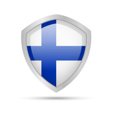 Fototapeta premium Shield with Finland flag on white background. Vector illustration.