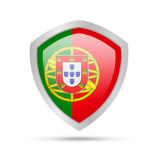 Obraz premium Shield with Portugal flag on white background. Vector illustration.