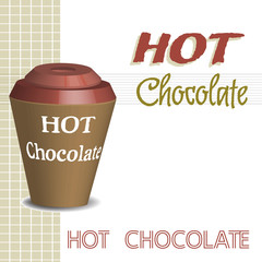 Colorful illustration with hot chocolate cup and the text hot chocolate written with various letters