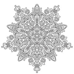 Black and white mandala vector isolated on white. Vector hand drawn circular decorative element.