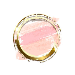 Pastel pink brush strokes with golden ring made on brush stroke isolated on white background. Vector design element.