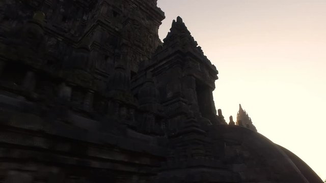 The greatness of Candi Brahma's gate & ladder as main temple in Prambanan Temple captured in sunrise
