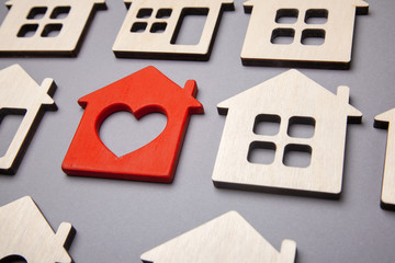 Search and selection of homes for purchase or rent. Many house and one red heart