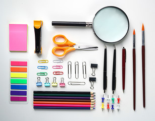 Neat School Stationary Flat Lay on White Background