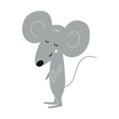 Cute hand drawn nursery poster with cartoon cool mouse animal in scandinavian style.
