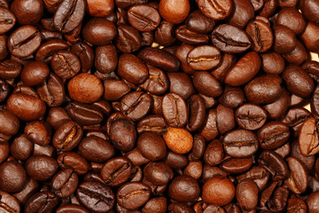 Close up of coffee beans texture background, selective focus
