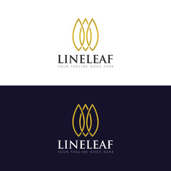 gold line leaf logo, icon and symbol