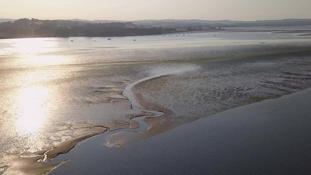 Aerial view of the beach of Lympstone England. This coastal town is beautiful and used as a vacation spot by many. Tourism is blooming.