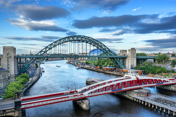 The Swing Bridge across the Tyne River between Newcastle and Gateshead in the north east of England - obrazy, fototapety, plakaty