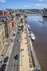 Looking down the Tyne River to the Quayside in Newcastle and Gateshead