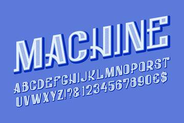 Machine letters, numbers and currency signs. Isolated english alphabet.