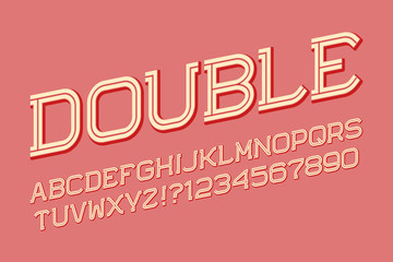Double line letters and numbers in urban style. Isolated english alphabet.