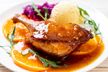 duck leg steak with orange sauce