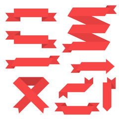 Red paper scrolls. Set of ribbon banners