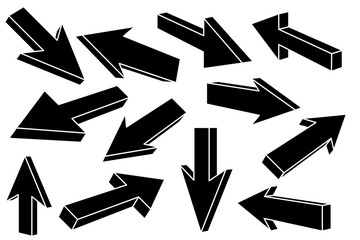 Black flat arrows. Set of straight signs