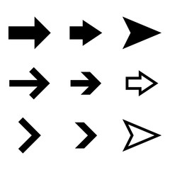 Arrows set. Flat black simple signs
