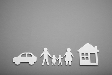 Family life, house, auto concept. Finance protect, broker. Copy space for text.