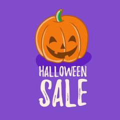 cartoon vector halloween scary pumpkin illustration rough style witn text "halloween sale"