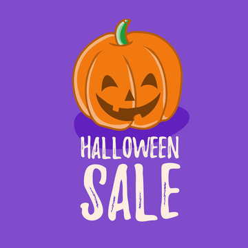 cartoon vector halloween scary pumpkin illustration rough style witn text "halloween sale"